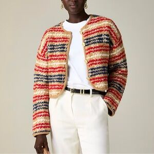 J. Crew Sweater lady jacket in plaid bouclé yarn
